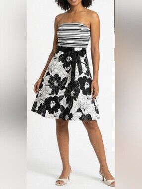 Spenser Jeremy Black & White Floral Party Dress with Sequins Size 6